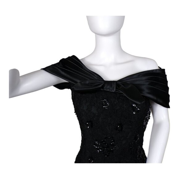 Vintage 70's/80's Cache Sequin Cocktail Dress Off Shoulder Satin Bow Sz 6 #792 - Picture 8 of 12